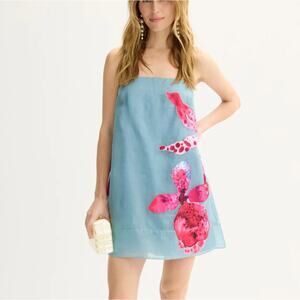 AMUR Blue Tropical Mini Shift Dress SIZE 0 Silk Hibiscus Vacation Designer $448